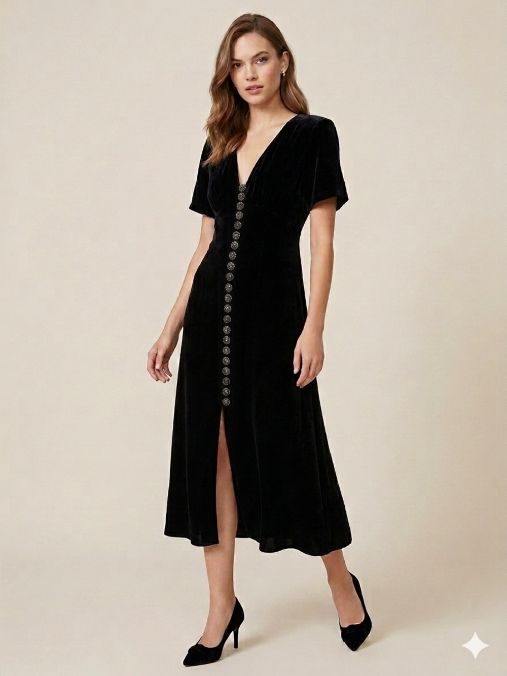 The Kooples Black Velvet  Midi Dress Fr Size 2 -US Size 6 New With Tags